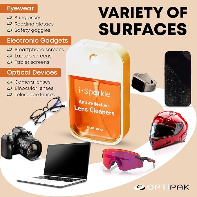 I-Sparkle Anti-Reflective Lens Cleaner Spray kit | (1x) 1.35oz Glasses Cleaner Spray + (1x) Microfiber Cloth for Eyeglasses, Sunglasses, Lenses, Screens and Camera Cleaning Kit (2 Piece Set)