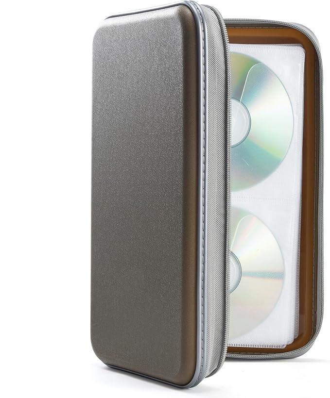 UENTIP 96 Capacity CD Case,Portable DVD Hard Plastic Case Holder CD Organizer Wallet Protective DVD Storage (olive, 96)