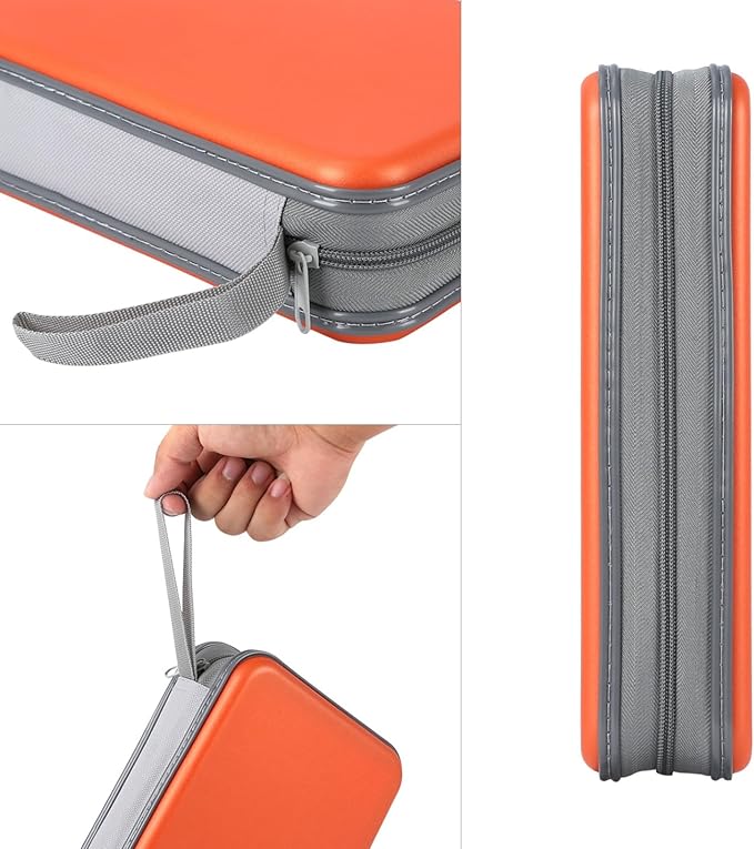 alavisxf xx CD Case, 96 Capacity Hard Plastic CD Holder Protective DVD Disc Storage Case Holder Portable Zipper CD DVD Organizer Storage Wallet for Car Home Travel (96 Capacity, Orange)