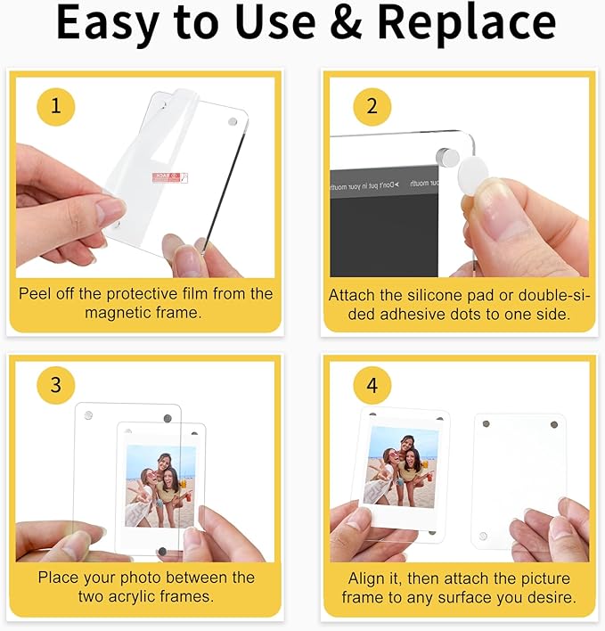 Yncotte 12 Pack Magnetic Fridge Frames, 2.3 * 3.5 Inch Acrylic Photo Magnets for Refrigerator, Double Sided Mini Picture Frame Magnets Clear for Fujifilm Instax Mini Instant Film
