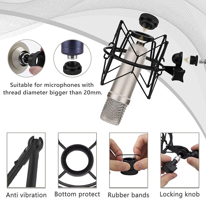 Geekria for Creators Microphone Shock Mount Compatible with Rode NT-USB, NT1-A, NT2-A, NT1000, NT2000, Procaster, Mic Anti-Vibration Suspension Adapter Clamp Mic Holder Clip (Black/Metal)