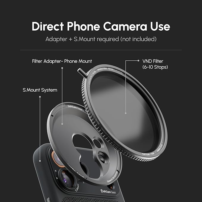 ShiftCam 72mm Magnetic Variable ND (VND) Filter 6-10 Stop – Rotating Dial for Cinematic Outdoor Shoot – Pro Exposure Control for iPhone & Android – Compatible with LensUltra