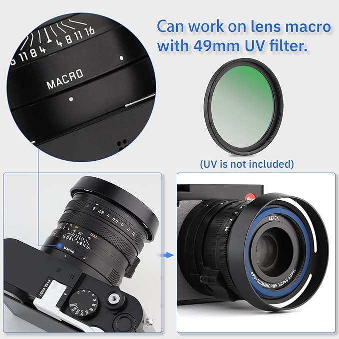 Haoge LH-LQ Metal Lens Hood Shade with Cap for Leica Q3 Q3-43 Q2 Q-P QP q Typ 116 Typ116 Camera Black