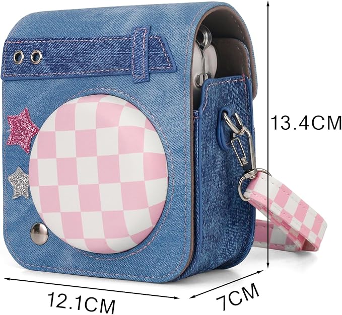 Frankmate Protective Case Compatible with Fujifilm Instax Mini 12/11/40 Camera, Sweetheart Denim Camera Bag with Pocket and Adjustable Shoulder Strap