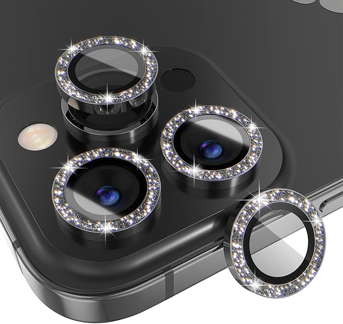 Choiche Compatible for iPhone 14 Pro/iPhone 14 Pro Max Camera Lens Protector Bling, 9H Tempered Glass Camera Cover Screen Protector Metal Ring Decoration Accessories (Glitter-Black)