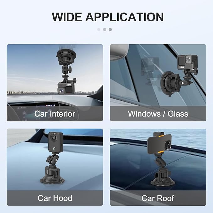 MINIFOCUS Suction Cup Camera Mount with Phone Holder, Car Camera Mount with Ball Head Magic Arm for Windshield Dash Compatible with GoPro Hero 11/10/9, DJI Osmo Action/Procket, Insta360 X5/4/3