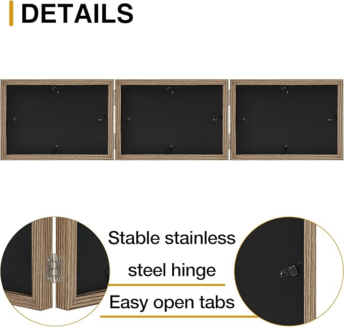 decorUhome Triple 6x4 Picture Frame Horizontal, Engineered Wood Trifold Photo Frame with Plexiglass for Tabletop Display, 6x4, Oak