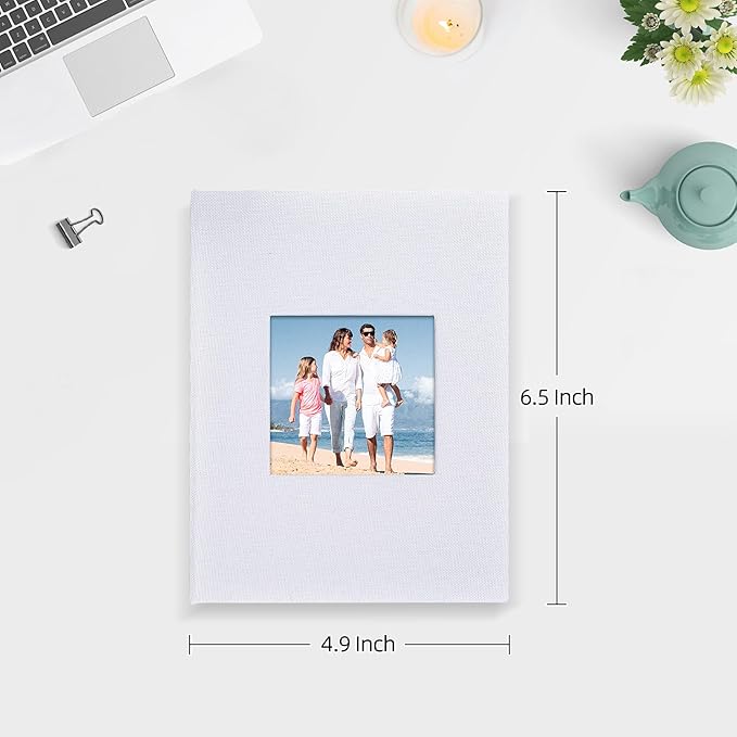 Mublalbum 2 Pack Small 4x6 Photo Album Linen Cover with Display Window Mini Picture Book Each Holds 52 Vertical Pockets for Artwork Postcards or Pictures Storage (White)