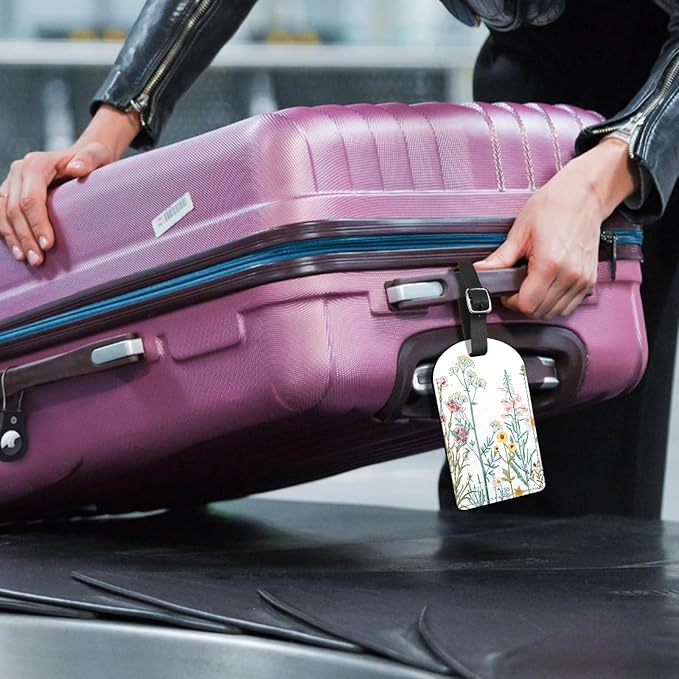 2 Pack Luggage Tag Suitcase Tags PU Leather Identifiers Privacy Cover Luggage Tags Aesthetic Cute Travel Bag Labels for Women Girls Men-Blue Flower