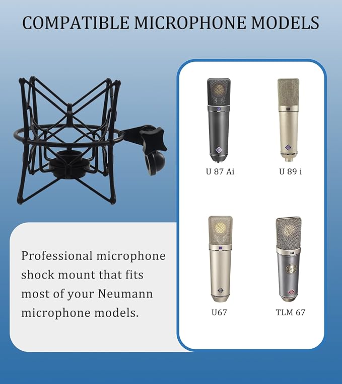 Microphone Shock Mount Anti-Vibration Mic Holder Spider Recording Mic Shockmount Stand Compatible with Neumann U87 Ai, U89 i and TLM 67 (Black)