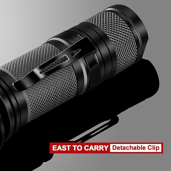 LETMY LED Flashlight High Lumens 2 Pack - 5000 Lumens Super Bright Tactical Flashlights - Zoomable, 5 Modes Flash Light, Waterproof Powerful Flashlights for Hurricane Home（Battery Powered-Black）