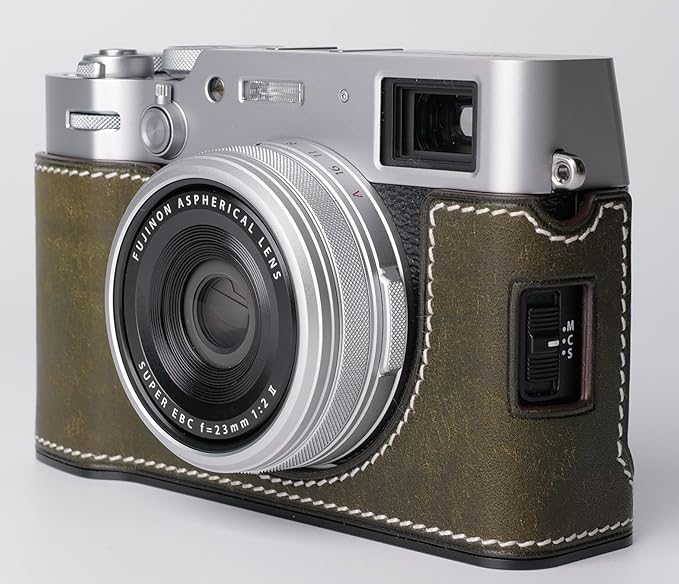 Genuine Leather Camera Half Case for Fujifilm X100VI - Top Layer Cowhide Body + Metal Base Plate - Hand Shank Free Design (Dark Green)