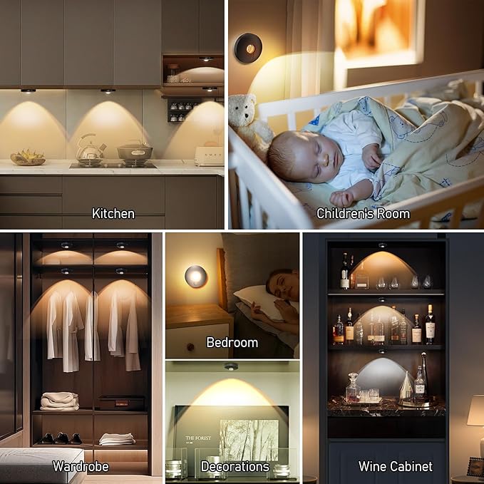Rechargeable Puck Lights with Remote Control,2000mAh High Capacity Battery Operated LED under Cabinet Lighting,Dimmable Tap Stick On& Magnetic Mount Wireless Closet Light for Kitchen Counter,Shelve