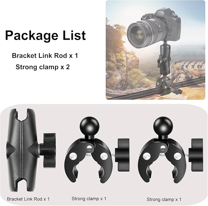 Super Clamp Dualheads Crab Clamp, Action Camera Mount Crab Plier Clip Bracket Magic Arm 360 Rotation Double Ball Head Umbrella Mount for Motorcycle/Cross Bars/Photography Light Stand/Photo Boom Stand