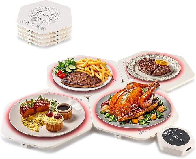 Food Heating Pad - Fast Heating Silicone Electric Tray, Level 4 Temperature Rise, Protect Table, Roll Up Self-Service Hot Plate Heating Pad, Portable Food Warmer for Party and Family Trips (4)
