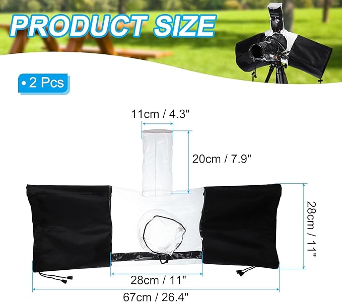 PATIKIL Camera Rain Cover, 2 Pcs Waterproof Protective Covers Camera Sleeve Protector Up to 8 Inch Lens, Clear