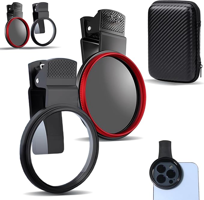 52mm Polarized Smart Phone, adjustments 52mm Polarizing Filter, Clip Design Phone Polarizing Lens, Featuring A Polarizing Filter & Variable ND Filters, for All Phones (Mix,2PCS)