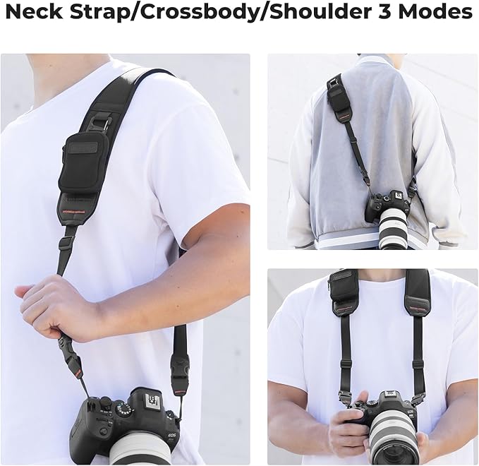 K&F Concept Camera Neck Strap for Photographers, Soft Neoprene Adjustable Shoulder Belt with Zipped Pockets
