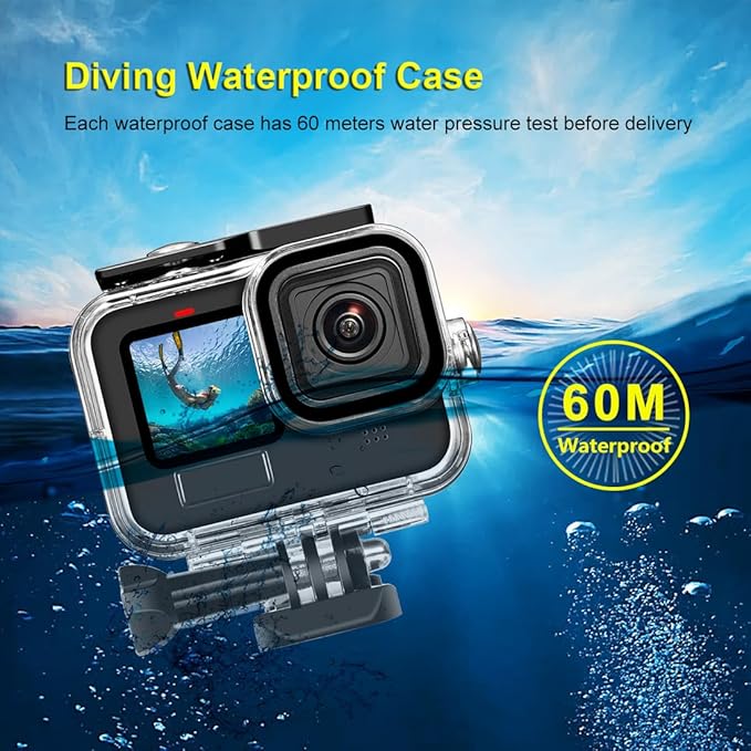 KETOPKIN 60M/196FT Waterproof Case for GoPro Hero13/Hero12/Hero11/Hero10/Hero9 Black Camera Accessories,Underwater Diving Housing Protective Shell for Hero13/12/11/10/9 Black