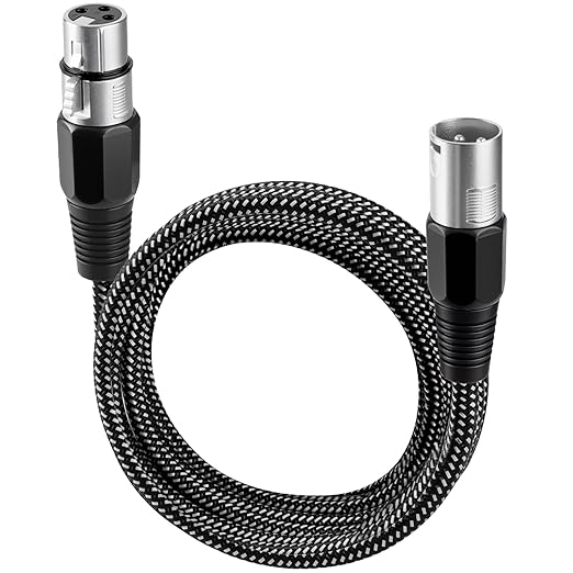 XLR Cable 10 FT, Microphone Cable 3 Pin Nylong Braided Balanced XLR Male to Female Heavy Duty Mic Patch Cords (Pure Copper Conductors)