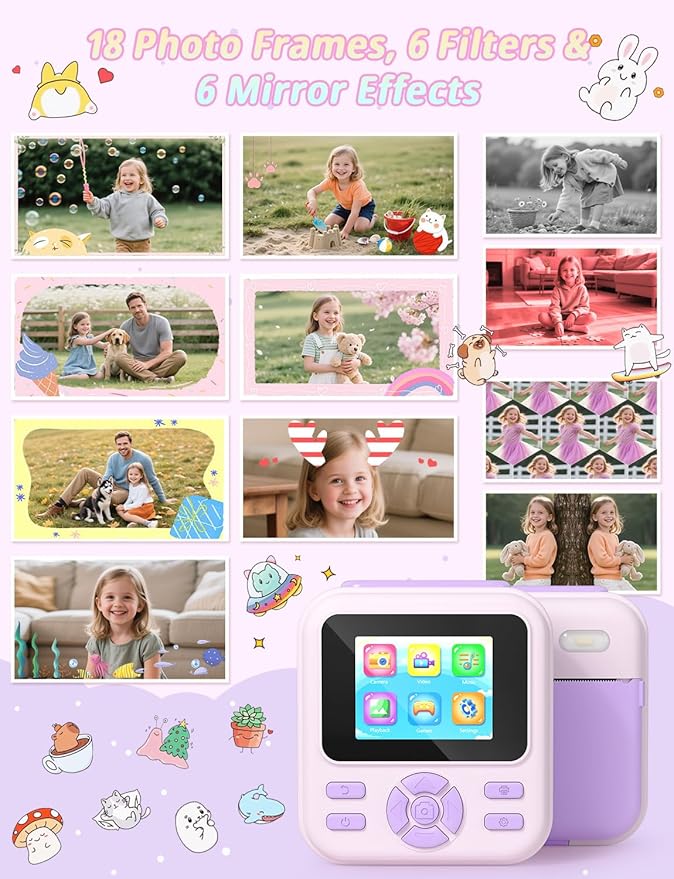 Kids Camera Instant Print, 1080P HD Digital Video Kids Instant Camera for Girl Boys, Toddler Toys for Children Age 3-12 with 3 Rolls Print Paper & 32G Card (Purple)
