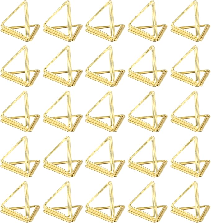 Bonsicoky 100 Pack Gold Place Card Holder - Triangle Shape Table Place Cards Holder - Mini Table Card Photo Picture Holders for Wedding Party Birthday Office