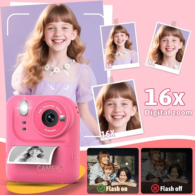 Okaloka Kids Instant Print Camera Toys,1080P HD Toddler Digital Video Camera,Christmas Birthday Gifts for Girls Boys Age 3-12 Year Old - 32G SD Card Included (Red)