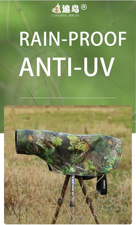 CHASING BIRDS Camouflage Waterproof Rain Covers Raincoat for Camera and Lens Compatible with Canon Sony Nikon Sigma Tamron Fujifilm Olympus 300/400/500/600/800mm (Grass Camouflage, M)