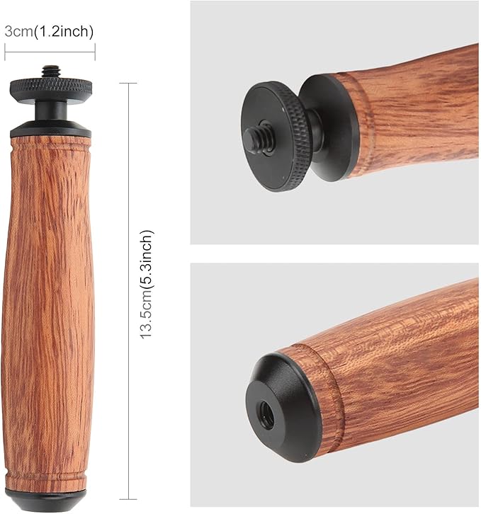 Camera Handle Grip Support Mount Handheld Wooden Handle Grip with Stable Shooting, Ergonomic Design, Light Weight, Bottom 1/4 Inch Tripod Thread