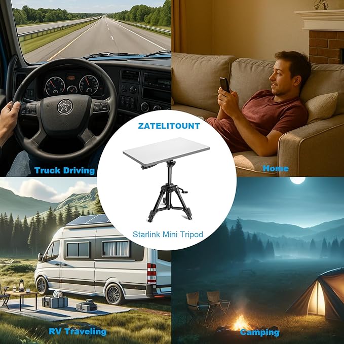 Zatelitount Starlink Mini Tripod Mount , Adjustable Height and Tilt, Starlink V4 Kit Satellite Pole Mount Kit with Tripod Adapter, Compatible with Starlink Mini Antenna