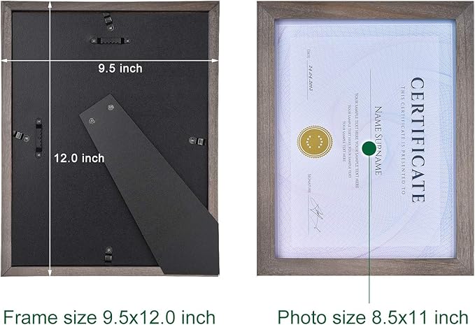 Emfogo Picture Frames 8.5 x 11 Certificate Frames Diploma Frame with Stand Rustic Wood Document Frames with High Definition Glass for Wall or Tabletop Display Set of 2 Weathered Grey