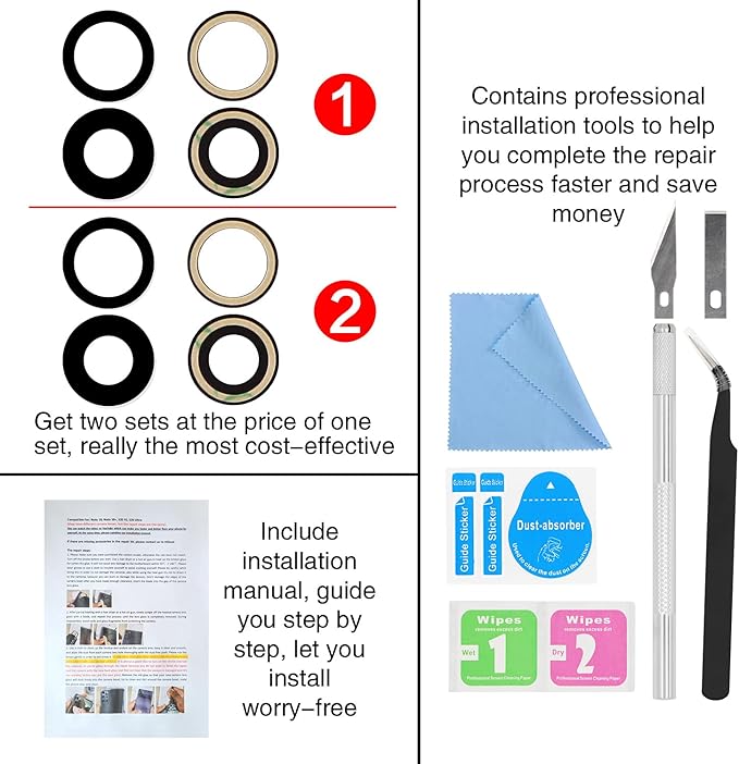 ASDAWN 2PCS Back Camera Lens Glass Replacement for iPhone 12 & 12 Mini, Standard Prime Lens with Nano Coating, Glass Construction, Lightning Mount