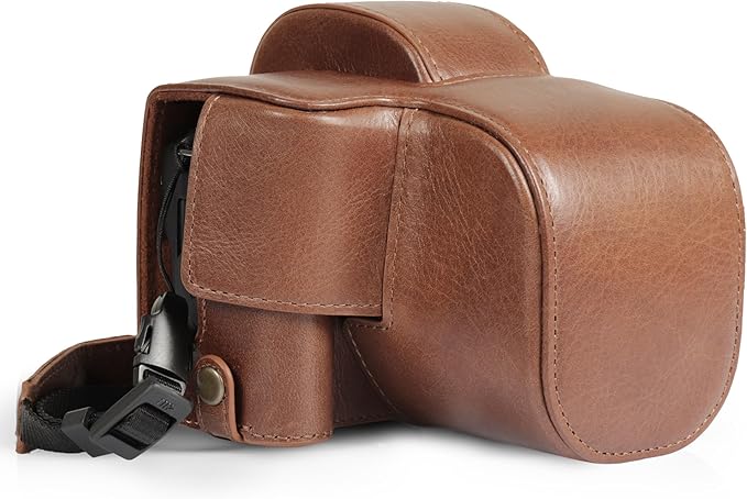 Mega Gear Genuine Leather Camera Case for Canon EOS R100 (18-45mm) - Stylish and Protective - Brown