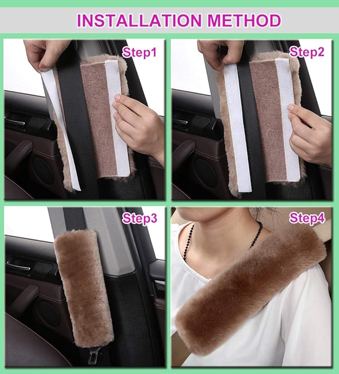 Soft Faux Car Seat Belt Cover Pad,Car Safety Seat Belt Strap Shoulder Pad for Adults and Children,Suitable for Car Seat Belt,Backpack,Shoulder Bag,Set of 2 (Pink)