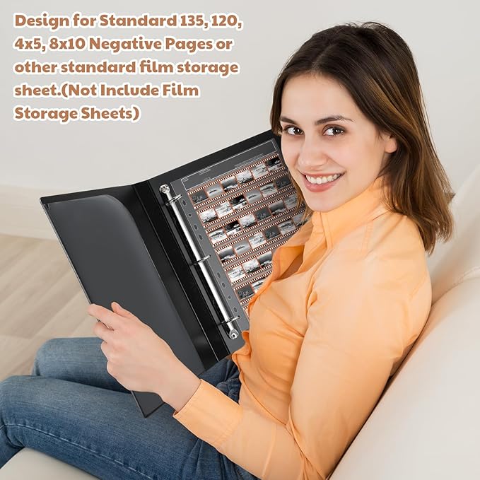 Affrolling 1 Pack Acid Free Film Protector Storage Box 3 Ring Negative Binder Preservers Portfolio Folder for Artwork Folder for 120 Film and 135 35 mm Negative
