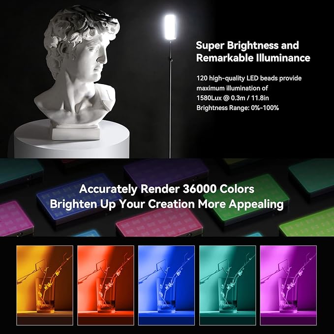 SmallRig RM120 RGB Video Light, 5000mAh 180 Minutes Portable Camera Light 7W Output Power, LED Video Light Panel, 2500-8500K CRI TLCI 98+ for TikTok, Content Creator, Photographer