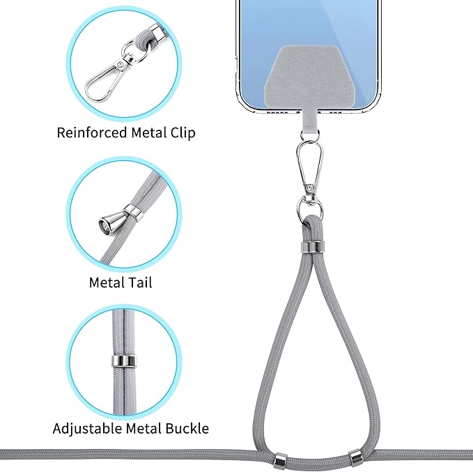 CACOE Phone Lanyard 2 Pcs-2 Pcs Adjustable Neck Strap,4 Pcs Patches,Universal Crossbody Multifuctional Cell Phone Lanyards Compatible with Most Smartphones(Black+Light Gray)