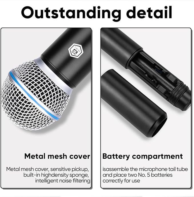 W IN-MIX Dual Wireless Microphone System with 1 Handheld & 1 Bodypack, 260ft UHF Range, Fixed Frequency for Church, Wedding, Conference & Live Speaking