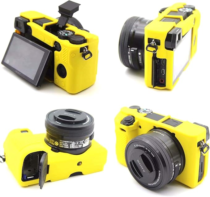 Professional Secure Silicone Camera Cases Bag Housing Rubber Body Skin for Sony Alpha a6400 Mirrorless Camera (Yellow)