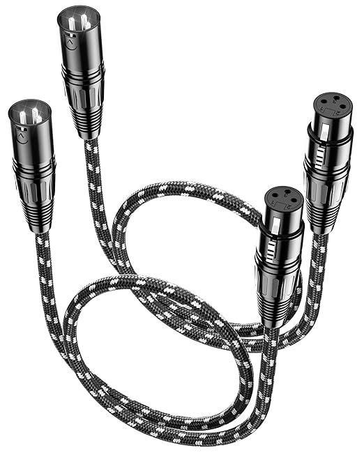 Short XLR Cables, XLR Microphone Cable 2ft 2 Pack, All Length from 6inch to 100ft，Mic Cord Nylon Braided OFC Shielded Balanced 3 Pin Male to Female for Mixer, Speaker
