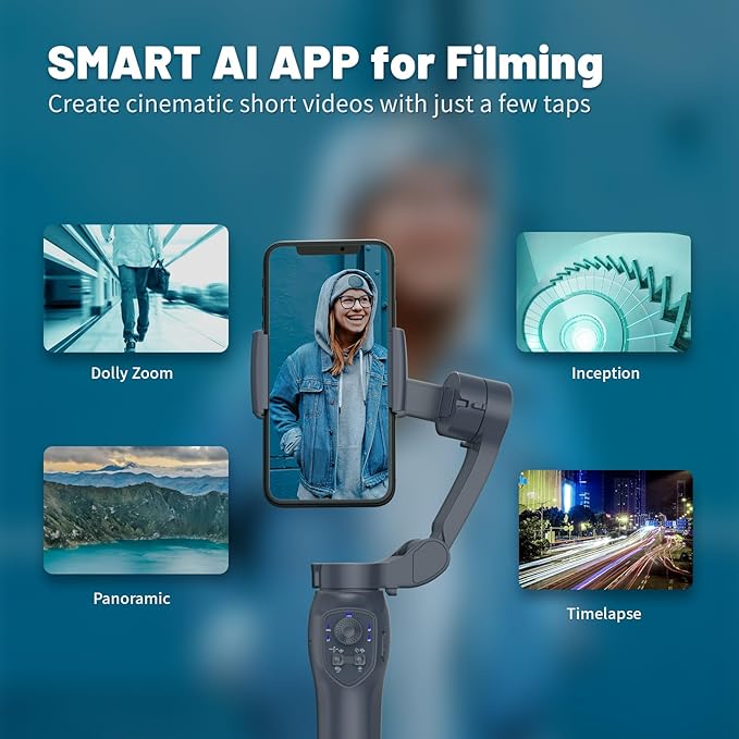 COMITOK L7C Pro, Gimbal stabilizer for iPhone, Phone Stabilizer for Video Recording with Face/Object Tracking, 3-Axis Gimbal for Android & iPhone 15 Pro Max, Foldable Phone Gimbal Vlog Recording