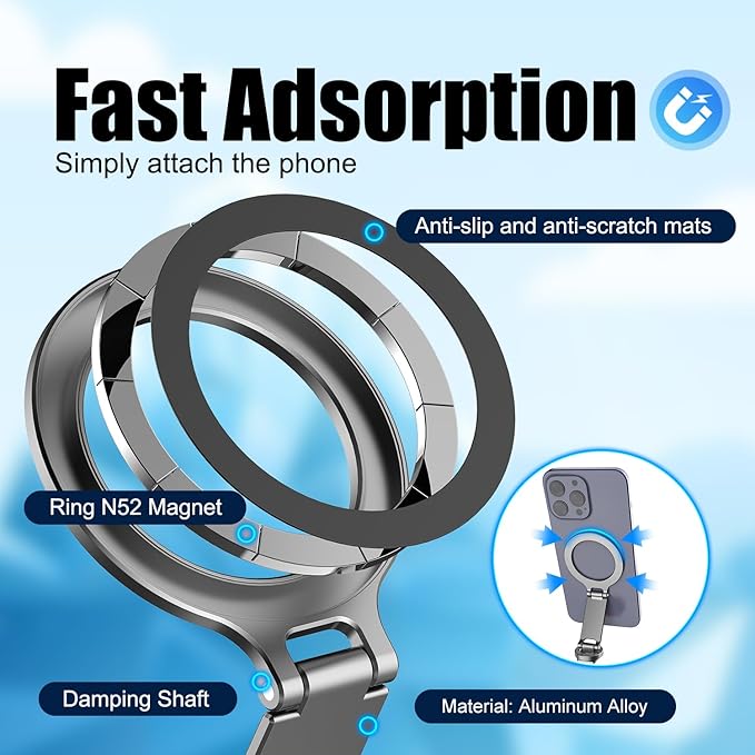 Magnetic Phone Tripod Clamp, Aluminum Magnetic Cold Shoe Camera Mount Compatible for iPhone 17/16/15/14/13 Pro Max, MAG Adapter Holder with 1/4" Screw for Photography