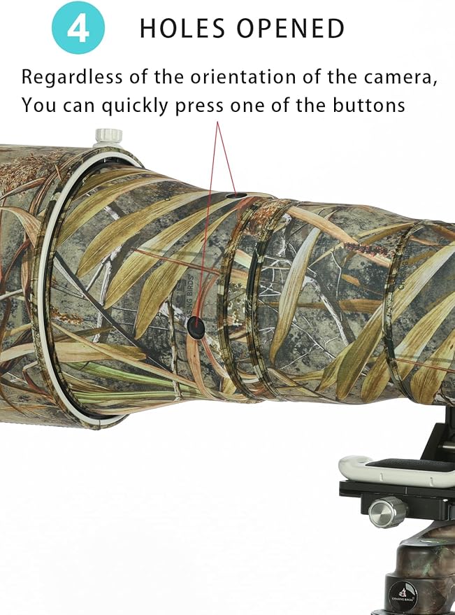 CHASING BIRDS Lens Camouflage Waterproof Coat for Canon RF 600mm F4 L is USM Rainproof Lens Protective Cover Version IV (Military Green Camouflage, with Extender RF 1.4X & 2X)