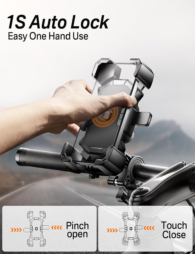 Delobon Bike Phone Holder Handlebar,Motorcycle Phone Mount,ATV Cell Phone Clamp,Scooter Phone Clip for iPhone 15 Pro Max14 13 12plus, Samsung S24Ultra S23 and More 4.7" to 7.0" inch Phone