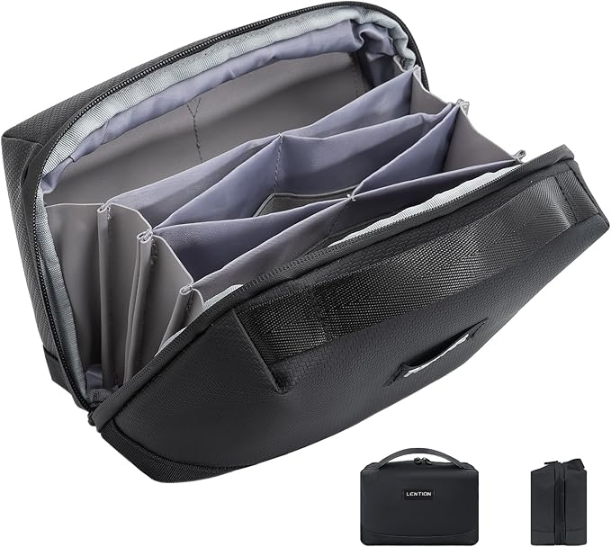LENTION Premium Electronics Organizer Case with Handle, Large Multi-Compartment Travel Tech Bag for Tablet, Macbook Chargers, Cables, AirPods, Hard Drive Case Waterproof Travel Accessory(M372 Black)