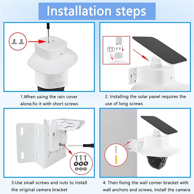 Camera Corner Mount and Rain Cover Compatible with Eufy Security Solocam S340, Stainless Steel Wall Bracket Achieve a Wider View Range 270°, Sun Rain Shade Weatherproof Anti Glare Cover for Outdoor