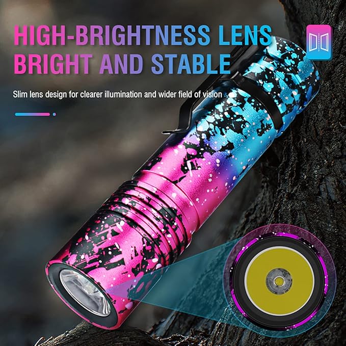 ULTRAFIRE Rechargeable Small LED Flashlight 800 Lumens 5 Modes Mini Tactical EDC Flash Light, Waterproof Pocket Flashlight for Kids Camping Outdoor (Pink)
