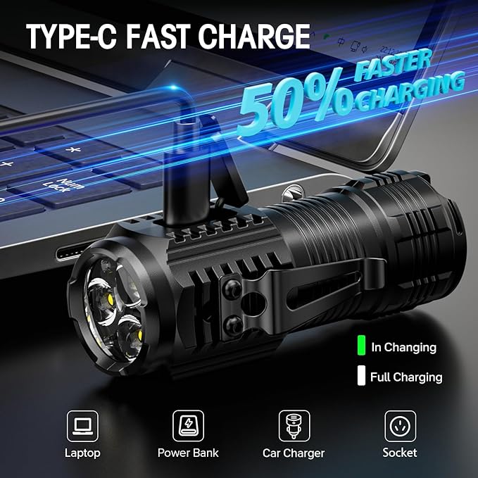 LETMY Rechargeable Mini Flashlights with Magnetic Base, 4 Pack Bright 3 LED Flash Lights, Small EDC Flashlight with Belt Clip, 4 Modes Portable Rechargeable Flashlights for Emergency Camping Home