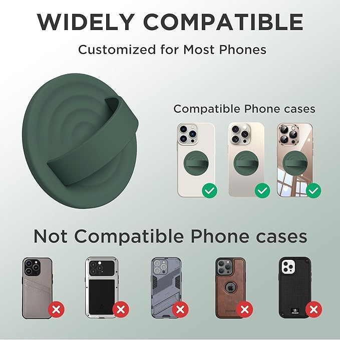 Upgraded Magnetic Phone Grip, Liquid Silicone Soft and Portable, Removable Finger Loop Ring Grip Holder for iPhone, Strong Magnetic Attraction, Compatible with MagSafe Phone Case, Alpine Green