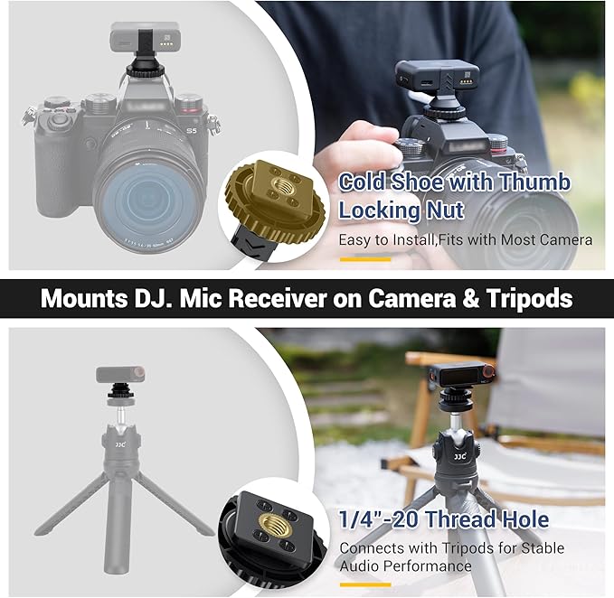 JJC Cold Shoe Mount Adapter for DJI Mic 2 with 1/4"-20, Durable ABS Cold Shoe Adapter for DJI Mic2 Only, Hot Shoe Accessories for DSLR Camera Vlogging Video Recording